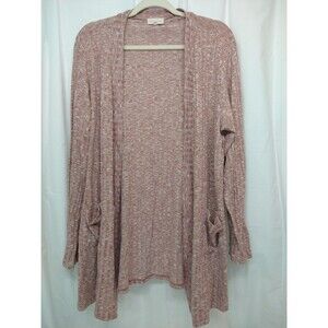 Urban Girl Cardigan Sweater 2X Open Front Chore Pockets Long Sleeves Pink Red